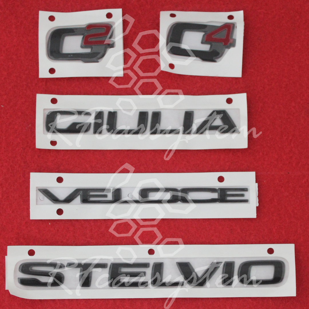 Schriftzug zum Aufkleben zur Auswahl: "GIULIA" - "VELOCE" - "STELVIO" - "Ti" - "Q2" - "Q4"