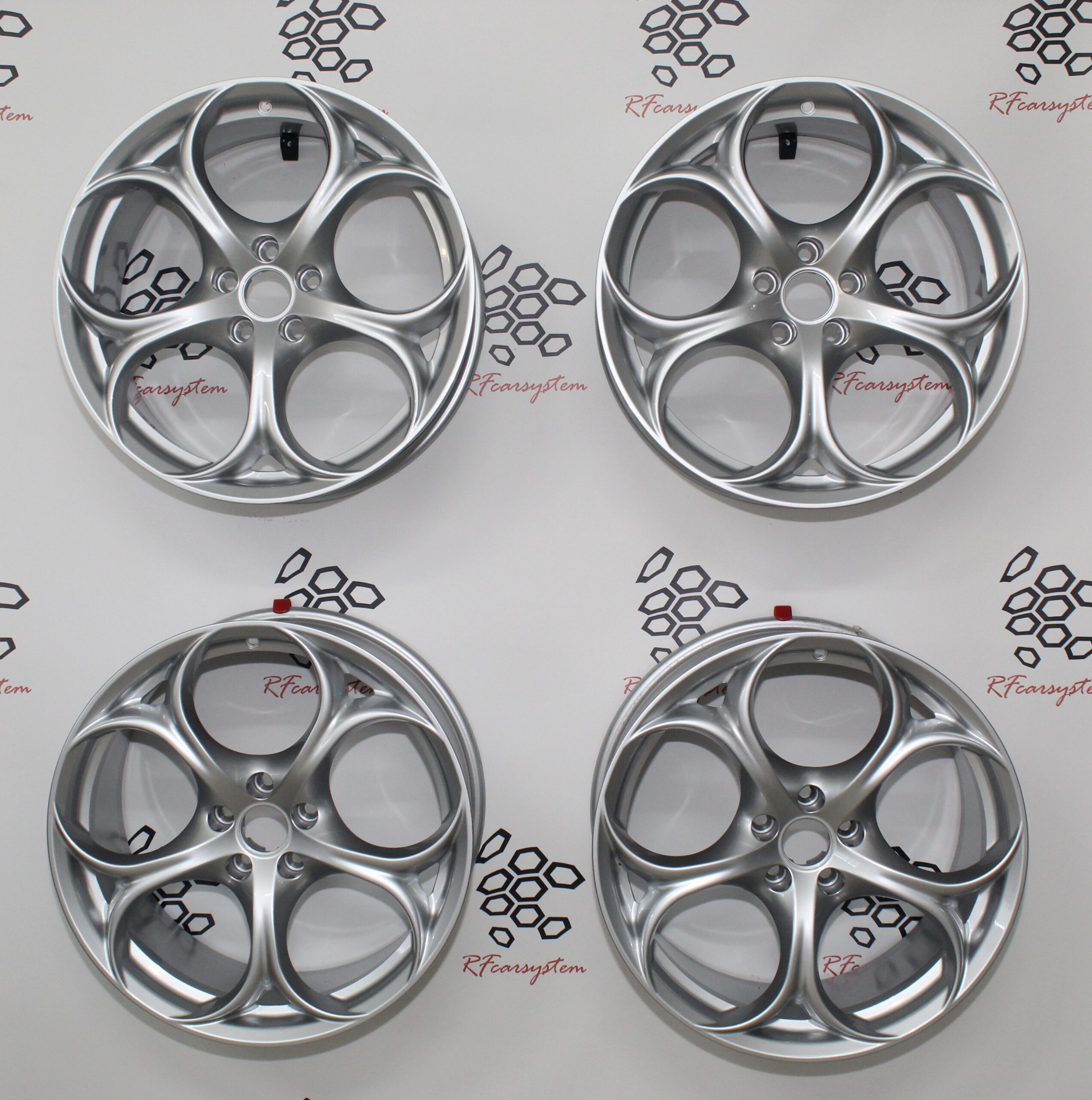 KIT 4 Pcs GIULIA VELOCE PERFORMANCE SILVER Wheels Double Size 8 + 9 19" for Alfa Romeo