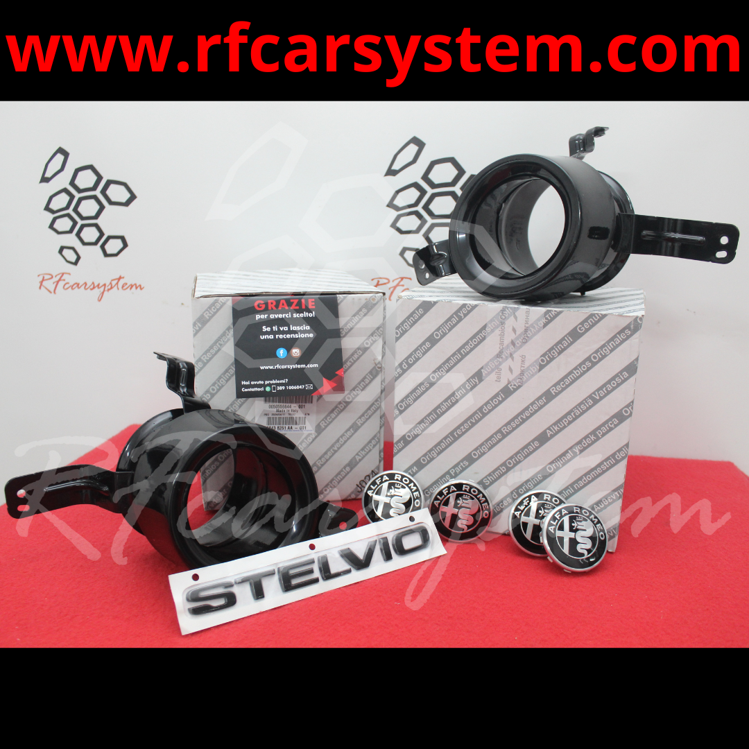Exhaust Tips Kit + Hubcaps + STELVIO Badge Alfa Romeo